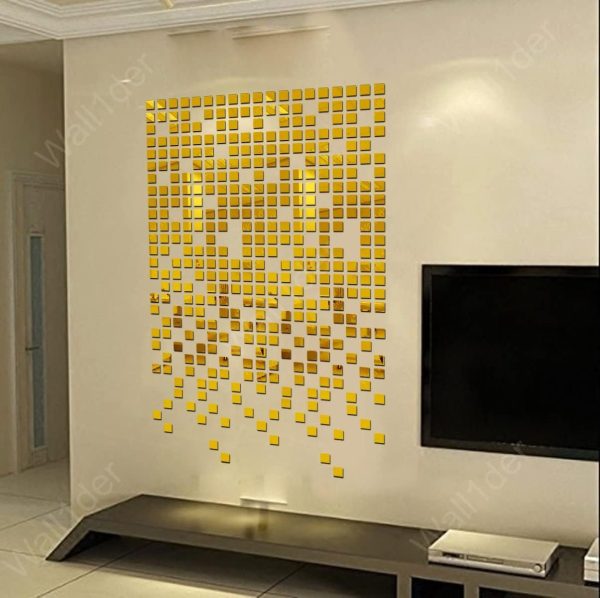 Gold Square Acrylic Wall Mirror Stickers / Wall Decoration Art (100pcs)