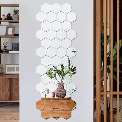 (pack Of 12) 3d Acrylic Hexagon Simple Mirror-surface Geometric Diy Art Mural For Home Decoration Wall