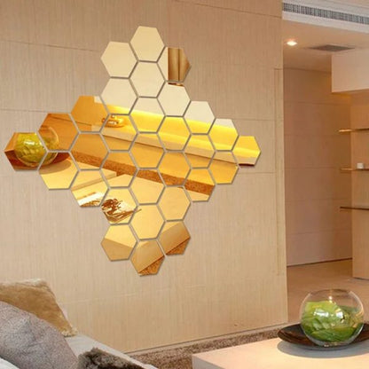 (pack Of 12) 3d Acrylic Hexagon Simple Mirror-surface Geometric Diy Art Mural For Home Decoration Wall